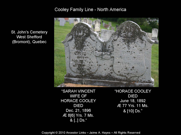 Horace Cooley & Sarah Vincent - St. John's Cemetery