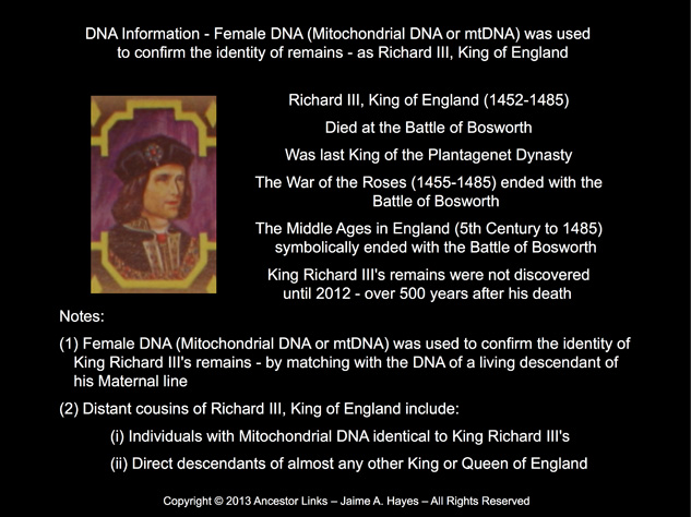 Richard III, King of England and Mitochondrial DNA