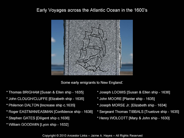 Early Voyages New England - Emigrants & Ships Names