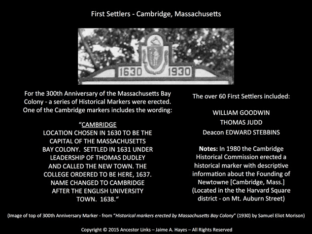 First Settlers - Cambridge, Mass.