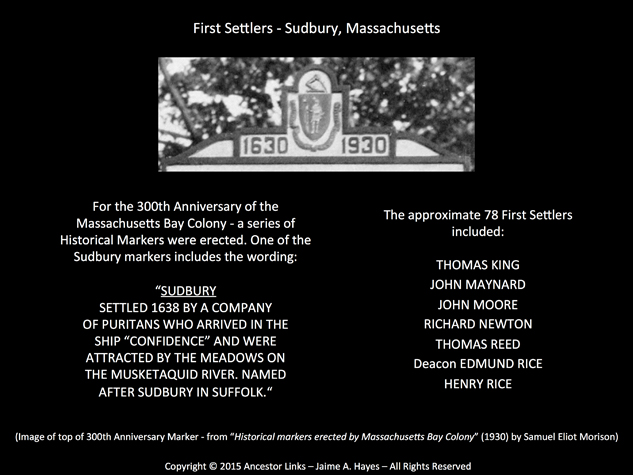 First Settlers - Sudbury, Massachusetts