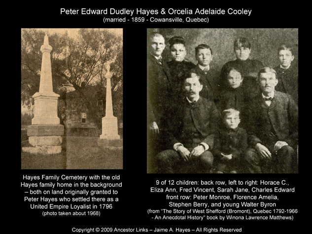 Hayes Family Cemetery & Peter Monroe Hayes & Eight Siblings - West Shefford (Bromont) Que