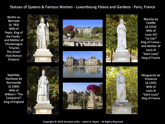 Statues of Queens & Famous Women - Luxembourg Palace
          and Gardens - Paris