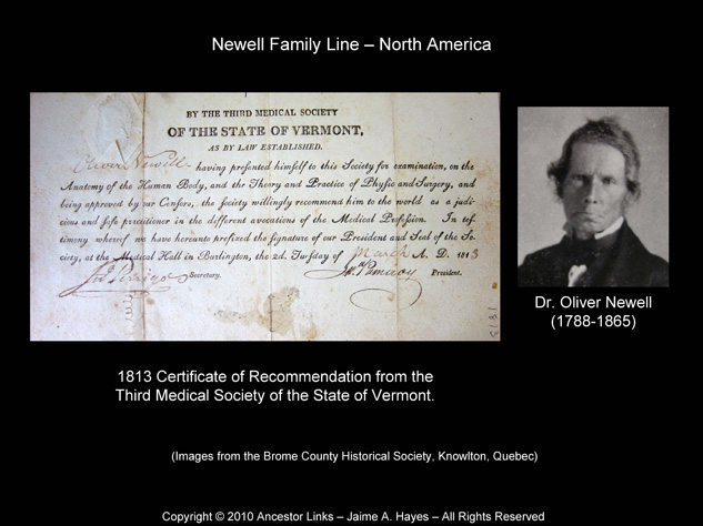 Dr Oliver Newell & his 1813 Medical Certificate