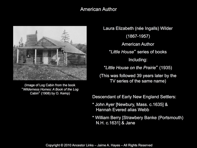 Notable Descendant - Laura Ingalls Wilder - Author