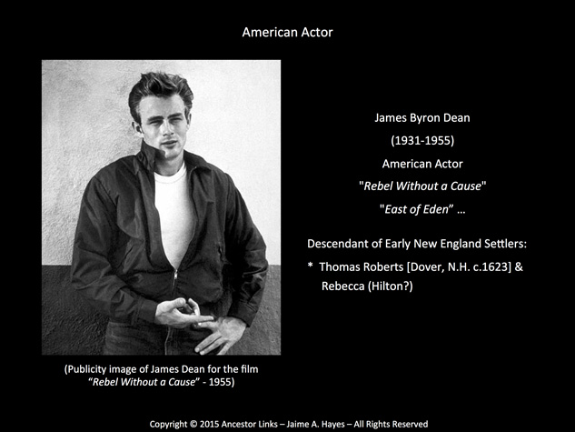 Notable Descendant - James Byron Dean - Actor