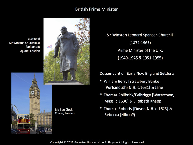 Notable Descendant - Sir Winston Leonard Spencer-Churchill - British Prime Minister