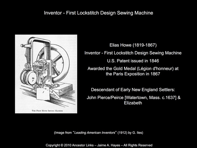Elias Howe - Inventor Lockstitch Design Sewing Machine