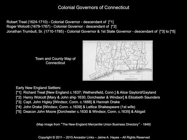 Robert Treat, Roger Wolcott & Jonathan Trumbull - Colonial Governors of Connecticut