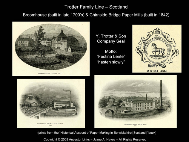 Trotter Family Line - Broomhouse & Chirnside Bridge Paper Mills - Scotland