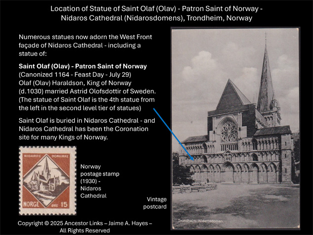 Statue of Saint Olaf (Olav) Patron Saint of Norway -
          Nidaros Cathedral, Norway