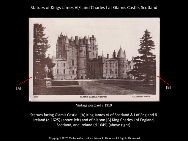 Statues of Kings James VI/I and Charles I at Glamis
          Castle, Scotland