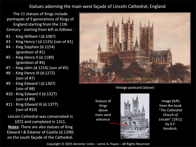 Kings of England - Statues adorning façade of Lincoln
          Cathedral, England
